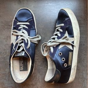 Authentic Golden Goose Superstar size 37 gently used Satin and Suede Navy Blue